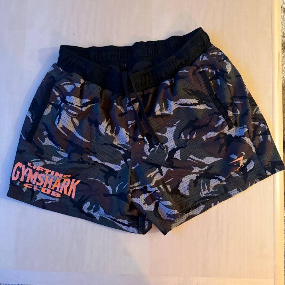 Gymshark Camouflage Shorts with Orange Logo